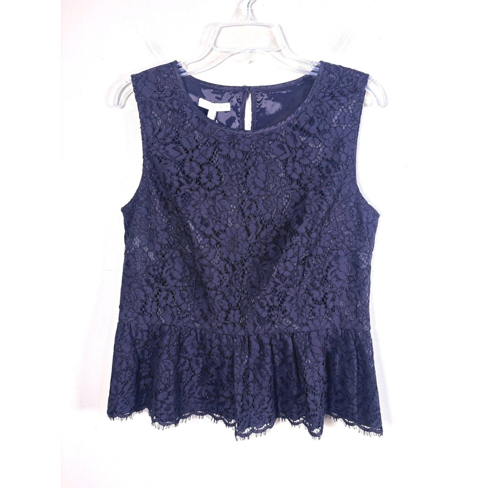 RSVP by Talbots Lace Peplum Top Womens 8 Navy Blue NEW Sleeveless Floral Evening